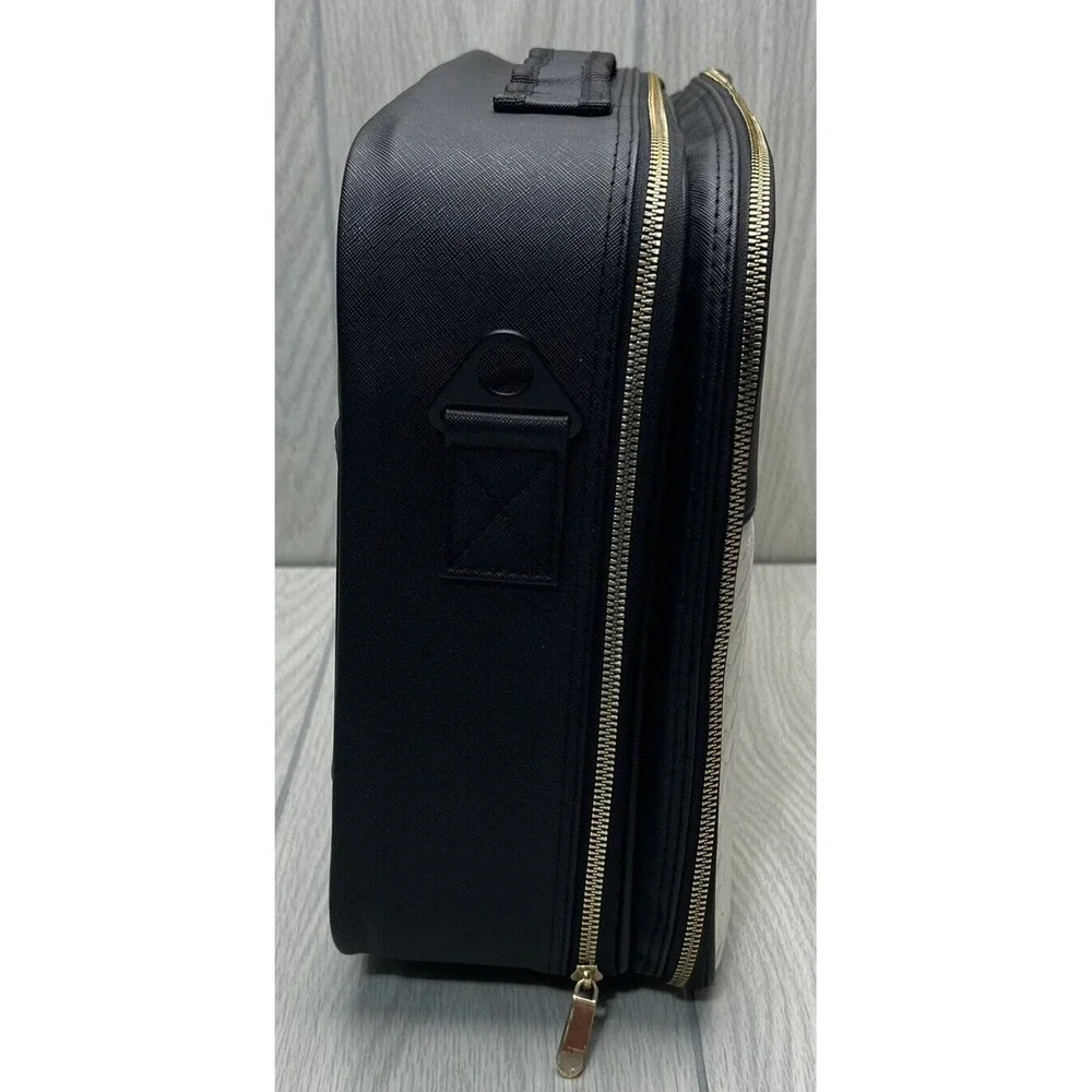 XL Makeup Jewelry Case Ivory Black Adjustable Compartments Travel Train Box